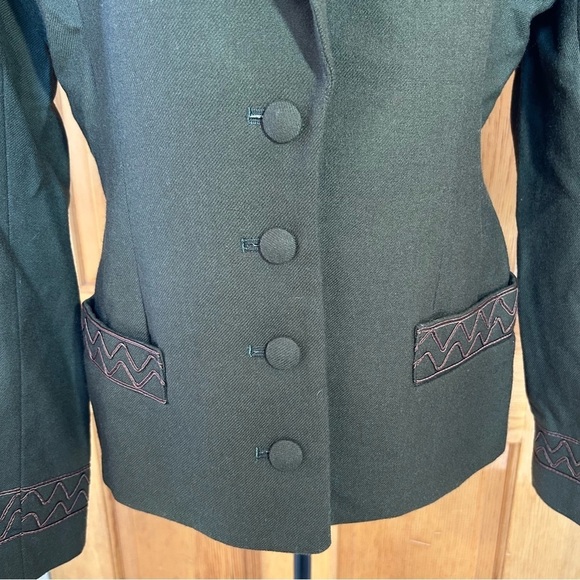 Vintage Stephanie K. Anais Embroidered Lined Wool Blazer Jacket Green Size 38 - Picture 6 of 16